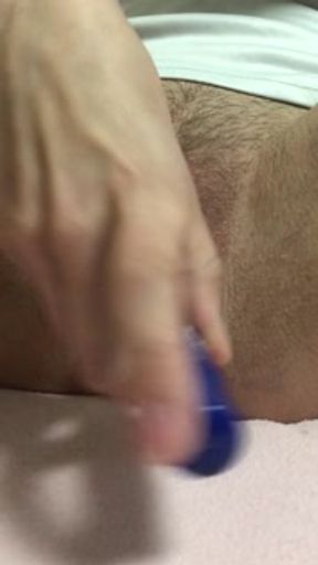 Fucking my extreme tight pussy from stick again. View from front. Wet pussy sounds