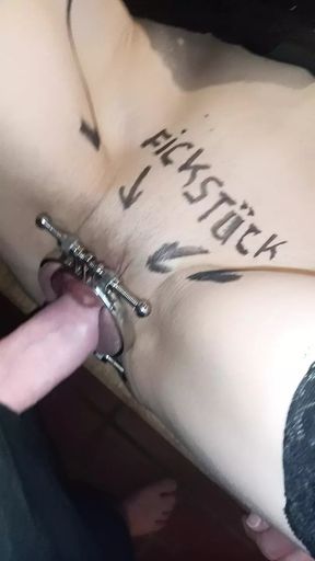 Steel spread pussy. Fixed milf gets fucked
