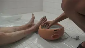 Bathtub Playtime: Slick Hands and Blue Toy Teasing
