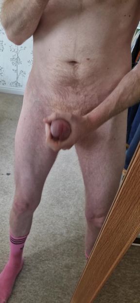 Solitary man with big dick masturbates in public place