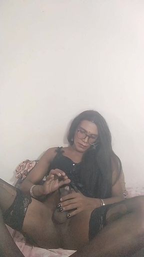Indian Sissy Cumming Wearing Black Stockings