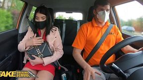 Lady Dee gives her driving instructor a fiery blowjob and gets a public cumshot