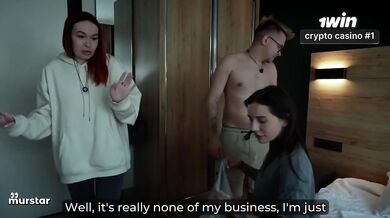 Step mom and step sis share bed with stepson wild hotel fuck
