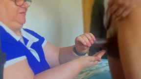 Mature GILF Handles Her Lovers Cock Making Cock Drip with Cum
