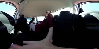 Hands-free 360-degree virtual reality solo auto-erotic pleasure experience on a speeding car