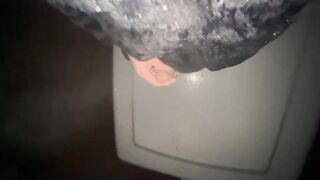 Peeing and toying with my spunk-pump on the back of my pickup van in the moonlight outside