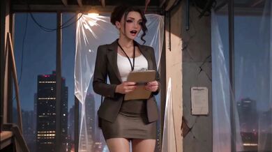 Inspector Brunette Cartoon Pants Fucked At Desk With Facial Cumshot