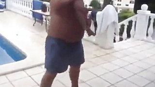 Fat Latin Daddy Strips Outdoors with His Bear