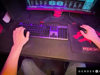 GenderXFilms - E-Games Rivals Get Hard In Public - Dong-on-Keyboard Distraction Turns Wild!
