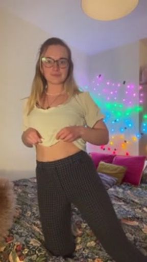 Shy, innocent student gets undressed after a long day of studying