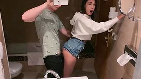 Amateur College Babe Cheats in Public Bathroom (Big Facial)