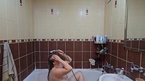 Pretty Chubby Wife with Big Natural Tits Takes a Shower