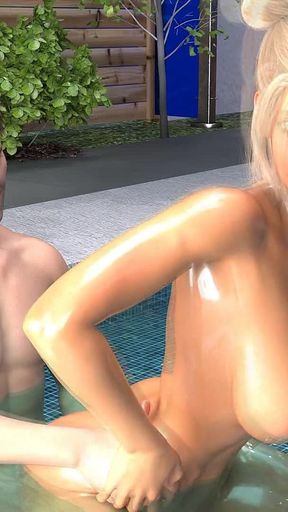According to Sofia: Horny Guy Stretches His Best Friend's Girlfriend Asshole in the Pool He Is Trying to Loose the Hole a Bit