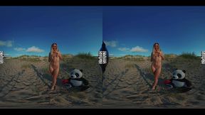 VR 3D 180 Stefani Kaleesy Beach Day with her Panda bear