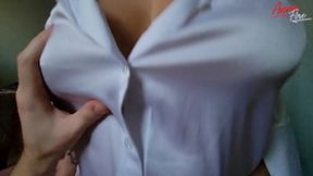 Stepmom in white blouse lets stepson cum