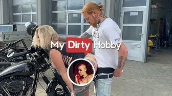 German tattooed busty blonde swallows cum after rough public blowjob
