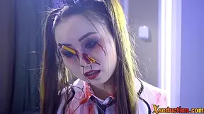 College Slut 3way Fucked 4 Halloween By 2 Fellows