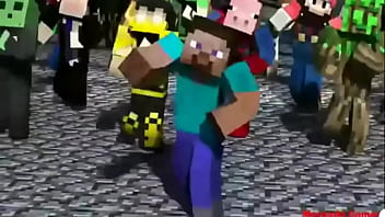 Steve dan&ccedil_ando com um monte de npc, fds kkkkk