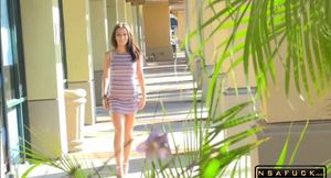 Leggy Stunner Lana Rhoades flashing in outdoor