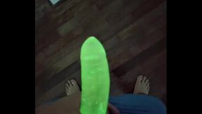 Neon Condom Glows Vibrantly in Dark During Solo Brazilian Amateur Session