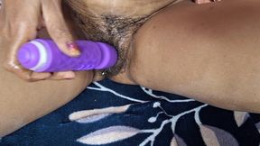 Single Woman Shaking Her Own Burr with Vibrator at Home
