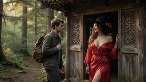 attractive man is seduced by a beautiful big breasted witch - ai generated content