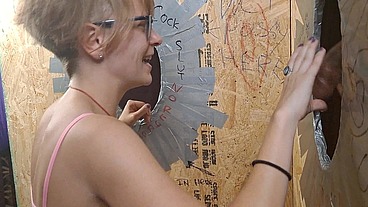 18yo Nerdy blonde teen with glasses gets all of her holes filled with BBC cum at interracial gloryhole gangbang ft Savannah
