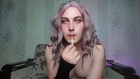 White Ladyboy Masturbates Under Shower Wet Cock With a Shampoo