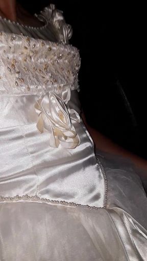 Crossdressing Wearing Wedding Gown While Driving and Cum Inside Gown