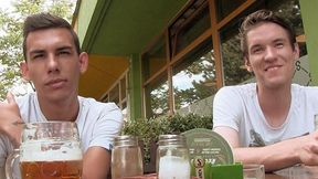 Thirsty Twinks ~ Beer-Chugging 3some in Public - XXX Gay
