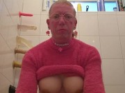 Sissy fuckdoll pisses while riding a dildo