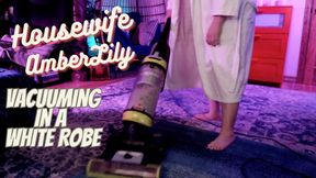 Housewife AmberLily Vacuuming In A White Robe