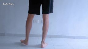 Long legs and sexy feet doing squats while stripping