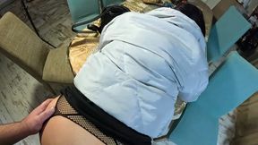 No-panties After Work - Blue Puffy Downjacket BJ, Doggystyle & Double Cum 333