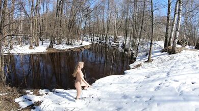 Russian Exhibitionist Walks Naked In Snow With Big Ass Small Tits