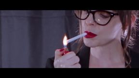 Smoking 100s Close Up with Glasses and Red Lips