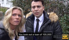 debt4k chick doesnt want the man to take tv so she has sex with him