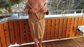 German blonde teases him on the balcony, and ends up facialized later on POV