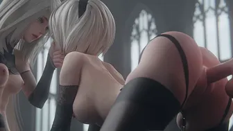 YoRHa 2B Threesome in Nier Automata 3D Animation