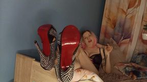 Lady Angela Makes You Kneel and Worship Her Red Bottom High Heels While She Is Relaxing with Her Vape