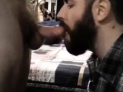 Sub sucking and feeding on his man's load