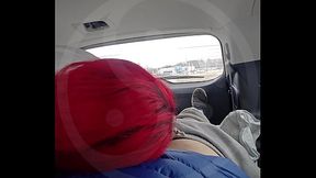 MtF Asian American redhead shemale cum slut ImpregnableLexa sucks and fucks in public in the back of a car in a gas station parking lot