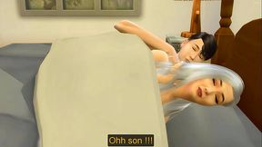 sneaks into his step mother bed while she being very excited after masturbating in front of the computer - Hot blonde milf