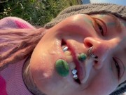 Onlyfans tattoo girl Anuskatzz has outdoor sex at a puplic place and gets a big cumshot in her face