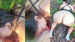 sexo al aire libre en un mirador de la ciudad con un fan