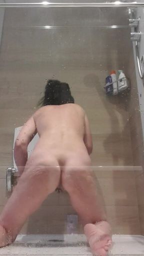 Huge Squirt Splash to Window in Bathroom