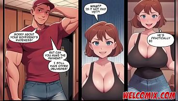 Hot GF with big tits seduces pizza guy during dinner disaster