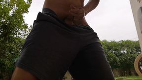 Hot smooth Stepdaddy caught jerking off outside