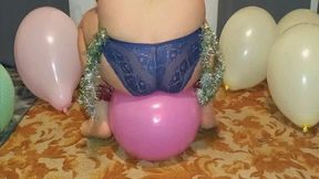 Celebratory explosion of balloons with big ass MP4