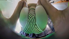 Two giants' buttocks in a humiliating POV of a dwarf in 360-degree VR